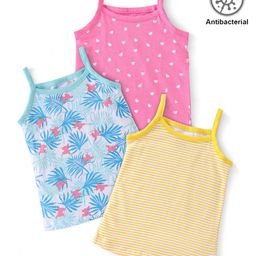 Babyhug 100% Cotton Sleeveless Antibacterial Slips Stripes & Hearts Print Pack of 3 - Blue Pink & Yellow-picture-19