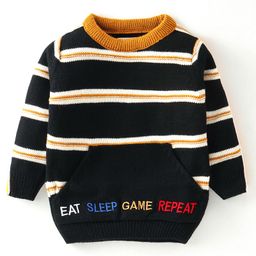 Yellow Apple Full Sleeves  Pullover Sweater Stripe Design - Black-image-80