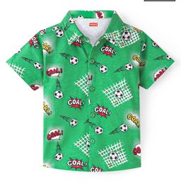 Babyhug Cotton Knit Half Sleeves Soccer Printed Regular Shirt - Green-image-4
