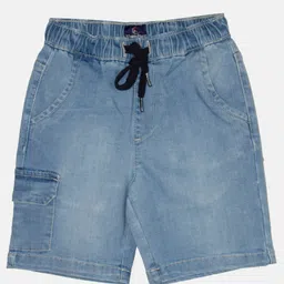 Kiddopanti Solid  Denim Cargo Shorts - Light Wash Blue-picture-34