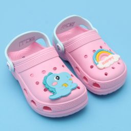 Babyoye Slip On Clogs with Dino Applique & Back Strap - Pink-image-5