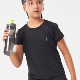 Pine Active High Stretch Skin Friendly Half Sleeves Solid T-Shirt - Black-picture-36