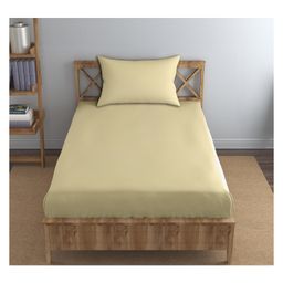 Trance Home Linen Premium Breathable Cotton Single Fitted Bedsheet with 1 Pillow Cover- Beige-picture-30