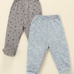 OHMS Single Jersey Knit   Bootie Leggings with Dino & Tree Print Pack of 2 - Blue & Grey-picture-10