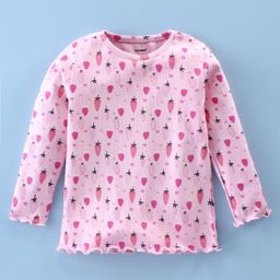 CUCUMBER Cotton Knit Full Sleeves Top with Strawberry Print - Pink-0