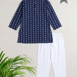 The Magic Wand Full Sleeves Floral Printed Kurta Set -  Navy Blue-image-27