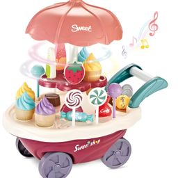 NEGOCIO Pretend Play Simulation Mini Delicious Ice Cream Shop Trolley Cart Rotating Light Luxury Play House Set Candy Toys Kitchen Toys- PACK OF 1- COLOR MAY VARY-6