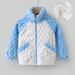 Kookie Kids Full Raglan Sleeves High Neck Front Open Winter Fur Jacket with Quilted Design - White-picture-22
