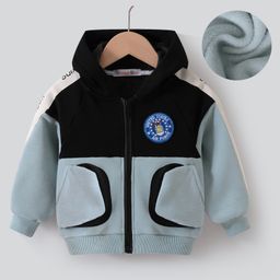 Kookie Kids Full Raglan Sleeves Cut & Sew Designed Hooded Sweatjacket with Patch Detailing - Black & Blue-image-90