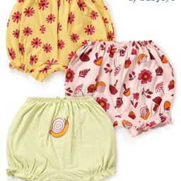 Babyoye Cotton Knit Bloomers With Floral Print - Yellow Pink & Light Green-image-17