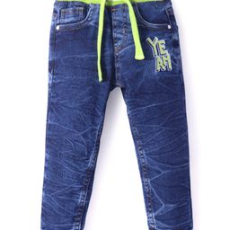 Babyhug Denim Full Length Washed Jeans with Stretch Text Print - Navy-image-27