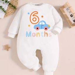 KNITROOT Car Theme Cotton Full Sleeves 6 Months Text Printed Romper - White-image-76