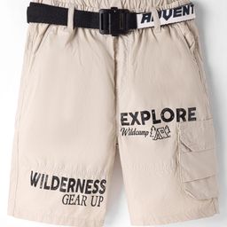 Kookie Kids Cotton Woven Knee Length Shorts With Explorer Text Print & Printed Belt - Beige-image-94