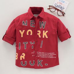 Dapper Dudes Full Sleeves Typography Printed Shirt - Red-image-2