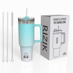 RIZIK STORE Stainless Steel 1200 ml/40oz Tumbler for hot and Cold Drinks with 2 Straw and Cleaner, Double Wall Cup, 100% Leak Proof for Gym, Travelling,Yoga, Office, Home (Blue & White)-image-40