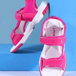 Pine Kids Sandals with Velcro Closure & Football Print - Fuchsia-picture-38