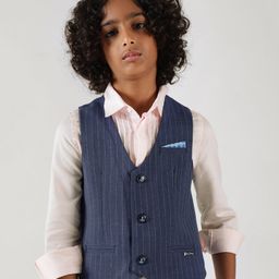 One Friday Cotton Sleeveless Striped Waistcoat - Blue-image-14