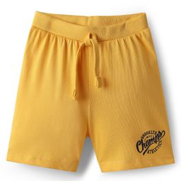 Babyhug Single Jersey Knit Mid Thigh Shorts With Champs Text Print - Yellow-image-18