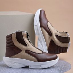 Shoetopia Colour Blocked Zipper Boots - Brown-picture-46