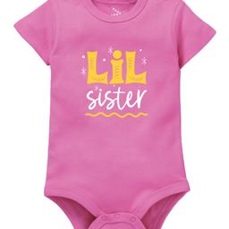 Zeezeezoo 100% Cotton Knit Rakshabandhan Theme Half Sleeves Lil Sister Text Printed Onesie - Pink-image-82