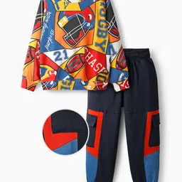 OLLINGTON ST. Cotton Full Sleeves Printed Sweatshirt & Joggers Set - Multicolor & Navy Blue-picture-31