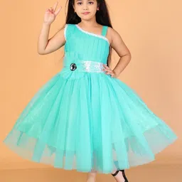 Jhilik Garments Striped One Shoulder Net Fit & Flare Dress-14