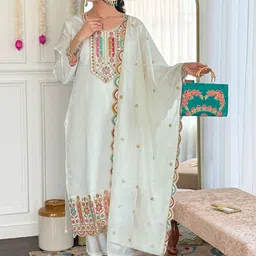 Moda Rapido Women Floral Embroidered Regular Chanderi Silk Kurta-picture-10