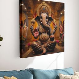 Myntra Elegant Homes Gold-Toned & Grey Lord Ganesha Canvas Wall Art-image-77