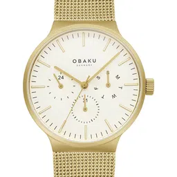 Obaku Men Gold-Toned Brass Embellished Dial & Gold Toned Stainless Steel Bracelet Style Straps Analogue Watch V229GMGGMG-15