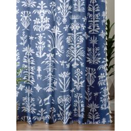 Urban Space 100% Boho Cotton Curtain with Tieback & Eyelets Twigs Indigo Blue-picture-0