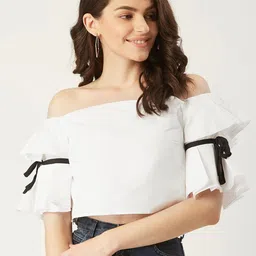 STREET 9 Women White Solid Bardot Top-picture-38