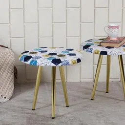 Shadowkart Set Of 2 White & Blue Metal Stool-15