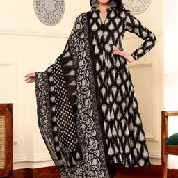 BAESD Floral Printed Pleated V-Neck Anarkali Kurta With Palazzos & Dupatta-picture-0
