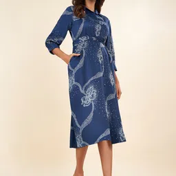 AKKRITI BY PANTALOONS Abstract A-Line Midi Shirt Dress-image-35