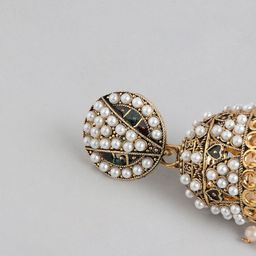 Anouk Gold-Plated Artificial Stones Studded & Beaded Dome Shaped Jhumkas image 3