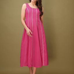 PURVAJA Lace Up Smocked Fit & Flare Midi Dress-image-31