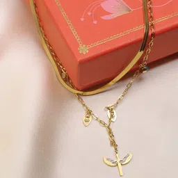 ARTKLIM Gold Plated Double Layered Pheonix Eagle Minimal Necklace-image-8