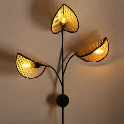 HABERE INDIA Beige & Black Textured Wooden Abstract Shaped Shaped Wall Lamp-picture-1