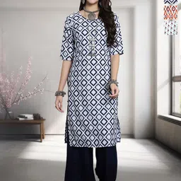 HERE&NOW Selection of 3 Geometric Printed Round Neck Straight Kurtas-image-69