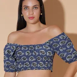MOSHI Women Paisley Print Off-Shoulder Puff Sleeve Cotton Crop Top-image-23