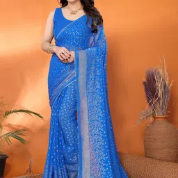 DIVASTRI Women Poly Georgette Saree With Foil Work & Tassel-picture-6