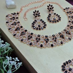 VATSALYA creation Rose Gold-Plated Artificial Stone Studded Jewellery Set-3
