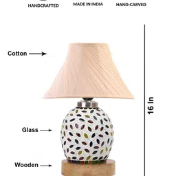 Devansh Off White Printed Frustum Shaped Wooden Table Lamp-5