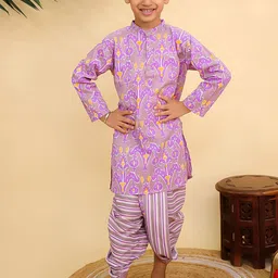 The Mom Store Boys Ethnic Motifs Printed Regular Pure Cotton Kurta with Dhoti Pants-image-82