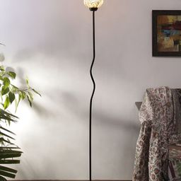 Devansh White & Gold Contemporary Textured Floor Lamps With Shade-33