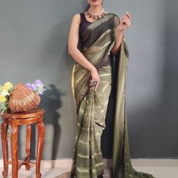 DIVASTRI Striped Zari Pure Chiffon Ready to Wear Saree-image-79