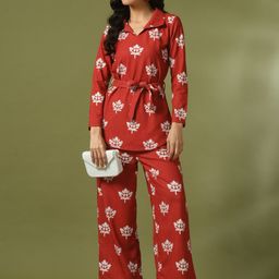 HERE&NOW Women Rust Printed Co-Ords-picture-24