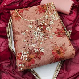 HERE&NOW Floral Printed Beads and Stones Unstitched Dress Material-image-16