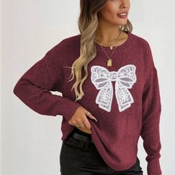HERE&NOW Women Front Crochet Bow Sweaters-picture-49