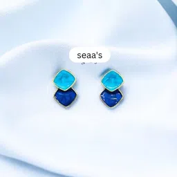 SEAA ENTERPRISES Gold-Plated Square Shaped Enamelled Korean Drop Earring-5